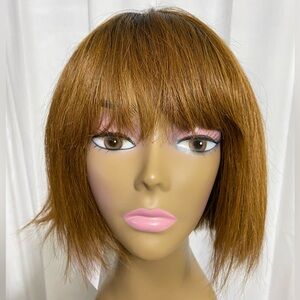 8 Inch TT1B/30 Honey Brown Bob Wig Human Hair with Bangs None Lace Front Wig